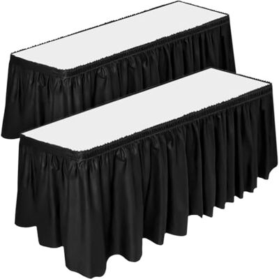 DecorRack Table Skirt, 73 cm x 4.26 m BPA Free Plastic Tablecloth, Disposable, Reusable, Easy Assembly, Rectangular Table Cover for Parties, Weddings and Events (Black, 2 Pack) DecorRack Table Skirt, 73 cm x 4.26 m BPA Free Plastic Tablecloth, Disposable, Reusable, Easy Assembly, Rectangular Table Cover for Parties, Weddings and Events (Black, 2 Pack)
