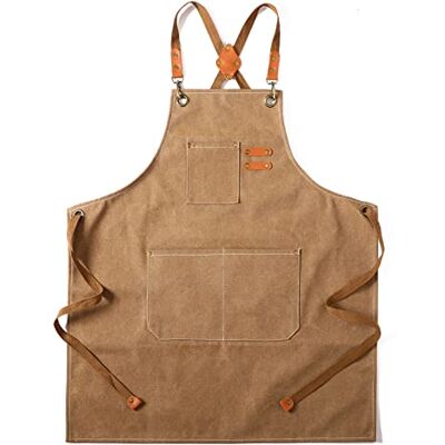 Tosewever Canvas Cross Back Chef Cotton Aprons for Men Women with Large Pockets brown Medium/XX-Large Tosewever Canvas Cross Back Chef Cotton Aprons for Men Women with Large Pockets brown Medium/XX-Large