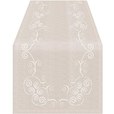 SARO LIFESTYLE Swirl Embroidered Table Runner 16"x54" Oblong, Natural SARO LIFESTYLE Swirl Embroidered Table Runner 16"x54" Oblong, Natural