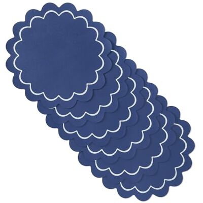 Kate Spade New York Scallop Edge Round Reversible Placemats 6-Pack Set, Imitation Leather with Metallic Print, Water Resistant, Easy Wipe Clean, Navy/Silver, 15" Round Kate Spade New York Scallop Edge Round Reversible Placemats 6-Pack Set, Imitation Leather with Metallic Print, Water Resistant, Easy Wipe Clean, Navy/Silver, 15" Round