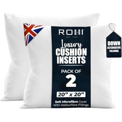 Rohi Pack of 2 Premium Microfibre Cushion Inserts 50cm x 50cm 20x20 inch – Soft & Plump Down Alternative Filled Cushions Inner Pad – Breathable & Hypoallergenic Cushion Pads Set of 2 White Rohi Pack of 2 Premium Microfibre Cushion Inserts 50cm x 50cm 20x20 inch – Soft & Plump Down Alternative Filled Cushions Inner Pad – Breathable & Hypoallergenic Cushion Pads Set of 2 White