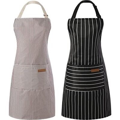 Tosewever 2 Pieces Kitchen Cooking Aprons, Cotton Polyester Blend Adjustable Bib Aprons with 2 Pockets for Women Men Chef Chef (Black/Brown Stripes, 2) Tosewever 2 Pieces Kitchen Cooking Aprons, Cotton Polyester Blend Adjustable Bib Aprons with 2 Pockets for Women Men Chef Chef (Black/Brown Stripes, 2)