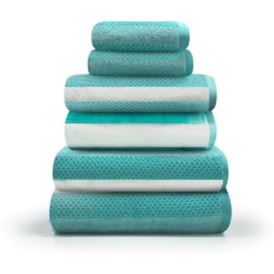 GC GAVENO CAVAILIA Bath Towel Set (70x120 cm) 100% Ring Spun Cotton Striped Bath Towels 2 Pack Water Absorbent & Quick Dry Bathroom Towels Soft Hotel Quality Large Towel -Aqua GC GAVENO CAVAILIA Bath Towel Set (70x120 cm) 100% Ring Spun Cotton Striped Bath Towels 2 Pack Water Absorbent & Quick Dry Bathroom Towels Soft Hotel Quality Large Towel -Aqua