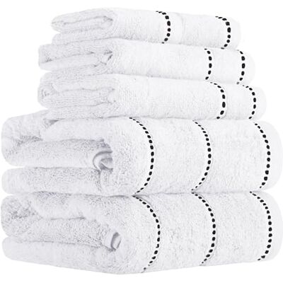 Lavish Home Luxury Cotton Towel Set- Quick Dry, Zero Twist and Soft 6 Piece Set With 2 Bath Towels, 2 Hand Towels and 2 Washcloths (White/Black) Lavish Home Luxury Cotton Towel Set- Quick Dry, Zero Twist and Soft 6 Piece Set With 2 Bath Towels, 2 Hand Towels and 2 Washcloths (White/Black)