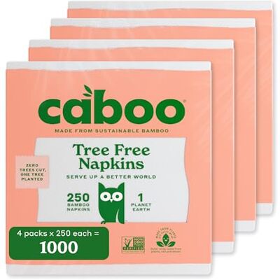 Caboo Tree Free Bamboo Paper Napkins, 4 Packs of 250, 1000 Total Napkins, Eco Friendly, Sustainable, and Disposable Kitchen Napkins Caboo Tree Free Bamboo Paper Napkins, 4 Packs of 250, 1000 Total Napkins, Eco Friendly, Sustainable, and Disposable Kitchen Napkins