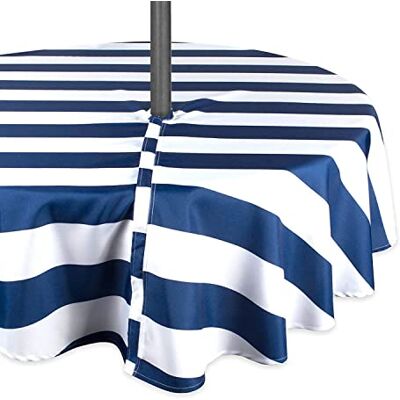 DII Cabana Stripe Outdoor Tabletop Collection, Stain/Wrinkle Resistant & Waterproof, 60" Round Zipper Tablecloth, Nautical Blue DII Cabana Stripe Outdoor Tabletop Collection, Stain/Wrinkle Resistant & Waterproof, 60" Round Zipper Tablecloth, Nautical Blue