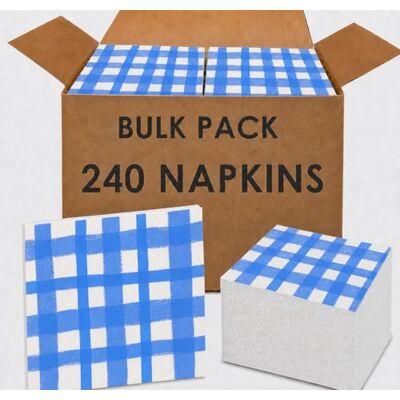 Talking Tables 240 x Blue Gingham Disposable Napkins, Recycled Checkered Paper Serviettes for Picnics, BBQ & Al Fresco Dining, Birthday, Weddings, 3-ply, 33cm Talking Tables 240 x Blue Gingham Disposable Napkins, Recycled Checkered Paper Serviettes for Picnics, BBQ & Al Fresco Dining, Birthday, Weddings, 3-ply, 33cm