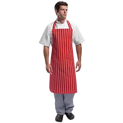 Nextday Catering Equipment Supplies UK Whites Chefs Clothing A532 Bib Apron with Red and White Stripe, 28" Width, 38" Length Nextday Catering Equipment Supplies UK Whites Chefs Clothing A532 Bib Apron with Red and White Stripe, 28" Width, 38" Length