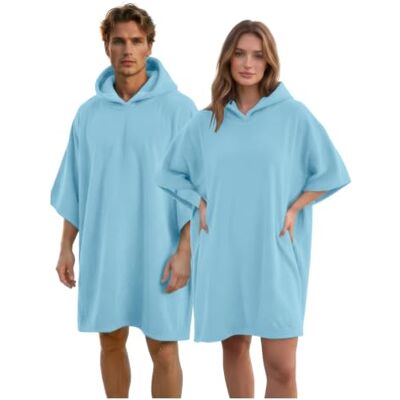 GC GAVENO CAVAILIA Poncho Towel Adult Changing Robe Women Men for Beach, Bath, Swimming Poncho with Hooded Lightweight, Super Absorbent Quick Drying Towel Changing Robe 108x85cm, Light Blue GC GAVENO CAVAILIA Poncho Towel Adult Changing Robe Women Men for Beach, Bath, Swimming Poncho with Hooded Lightweight, Super Absorbent Quick Drying Towel Changing Robe 108x85cm, Light Blue