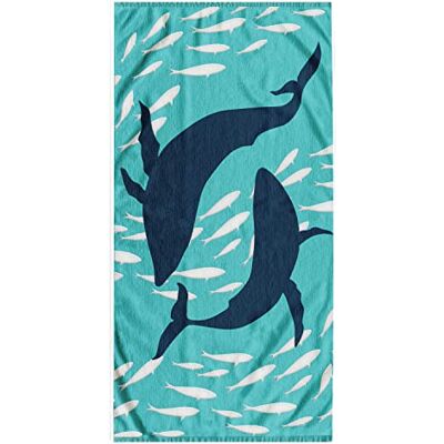 RESTILO Beach Towel Large 90 x 180 cm Cotton Terry Velour Bath Towel Blue Dark Blue White Dolphin RESTILO Beach Towel Large 90 x 180 cm Cotton Terry Velour Bath Towel Blue Dark Blue White Dolphin