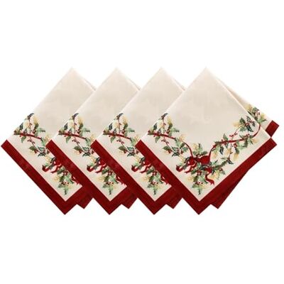 Elrene Home Fashions Villeroy & Boch Winter Bows & Garland Christmas/Holiday Cloth Napkins, Set of 4 Elrene Home Fashions Villeroy & Boch Winter Bows & Garland Christmas/Holiday Cloth Napkins, Set of 4