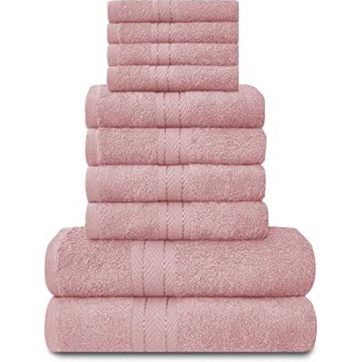 GC GAVENO CAVAILIA Towels Family Bale Set 10 Piece 100% Egyptian Cotton, 4x Face 4x Hand 2x Bath Towel, Premium Quality Highly Water Absorbent Bathroom Accessories, Machine Washable, Blush Pink GC GAVENO CAVAILIA Towels Family Bale Set 10 Piece 100% Egyptian Cotton, 4x Face 4x Hand 2x Bath Towel, Premium Quality Highly Water Absorbent Bathroom Accessories, Machine Washable, Blush Pink