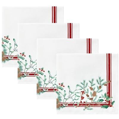 Threadmade Elrene Home Fashions Winter Holiday Berry Christmas Cloth Napkin, Set of 4, 17"X17", Multi Threadmade Elrene Home Fashions Winter Holiday Berry Christmas Cloth Napkin, Set of 4, 17"X17", Multi
