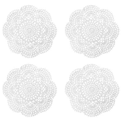 Twtuezsy Doilies Crochet Round Lace Doily for Tables Placemats 4-Pack White Handmade cotton crochet doilies, 22 x 22 cm each, washable and reusable; elevate table decor with delicate lace. Twtuezsy Doilies Crochet Round Lace Doily for Tables Placemats 4-Pack White Handmade cotton crochet doilies, 22 x 22 cm each, washable and reusable; elevate table decor with delicate lace.