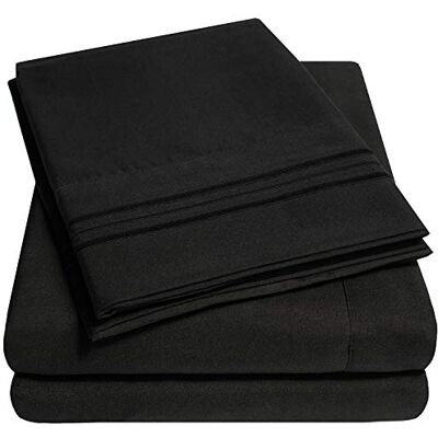Sweet Home Collection My Sweet Home 1500 Thread Count 4Pc Bed Sheet Set Egyptian Quality Deep Pocket Full, Black Sweet Home Collection My Sweet Home 1500 Thread Count 4Pc Bed Sheet Set Egyptian Quality Deep Pocket Full, Black
