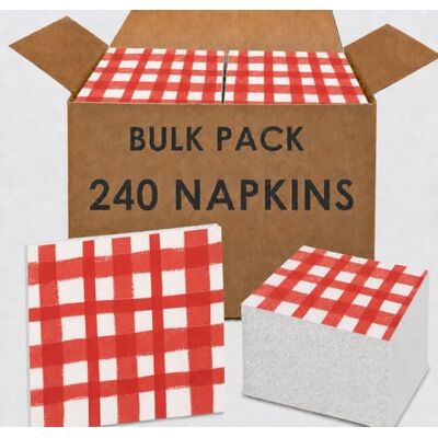 Talking Tables 240 x Red Gingham Disposable Napkins, Recycled Checkered Paper Serviettes for Picnics, BBQ, Summer Dining, Birthdays & Weddings, 3-Ply, 33 cm Talking Tables 240 x Red Gingham Disposable Napkins, Recycled Checkered Paper Serviettes for Picnics, BBQ, Summer Dining, Birthdays & Weddings, 3-Ply, 33 cm