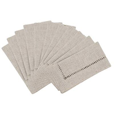 SARO LIFESTYLE Collection Solid Color Poly And Linen Blend Toscana Napkins With Hemstitch Border (Set of 12), 20", Natural, 12 pieces SARO LIFESTYLE Collection Solid Color Poly And Linen Blend Toscana Napkins With Hemstitch Border (Set of 12), 20", Natural, 12 pieces