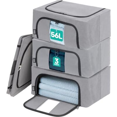 LIVIVO Set of 3 Storage Bags Boxes Organiser With Double Opening Zips Clear Windows Great for Storing Duvets Blankets, Bedding, Clothes Towels, Sweaters Toys 56L Under Bed Closet Wardrobe Box LIVIVO Set of 3 Storage Bags Boxes Organiser With Double Opening Zips Clear Windows Great for Storing Duvets Blankets, Bedding, Clothes Towels, Sweaters Toys 56L Under Bed Closet Wardrobe Box