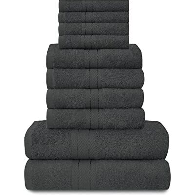 GC GAVENO CAVAILIA Towels Family Bale Set 10 Piece 100% Egyptian Cotton, 4x Face 4x Hand 2x Bath Towel, Premium Quality Highly Water Absorbent Bathroom Accessories, Machine Washable, Charcoal GC GAVENO CAVAILIA Towels Family Bale Set 10 Piece 100% Egyptian Cotton, 4x Face 4x Hand 2x Bath Towel, Premium Quality Highly Water Absorbent Bathroom Accessories, Machine Washable, Charcoal