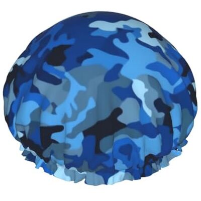 kkvhhyuo Large Waterproof Shower Cap with Adjustable Elastic Band Blue Camouflage Print Shower Cap Hair Cover For Women Spa Bathing Swimming Makeup Travel, One Size kkvhhyuo Large Waterproof Shower Cap with Adjustable Elastic Band Blue Camouflage Print Shower Cap Hair Cover For Women Spa Bathing Swimming Makeup Travel, One Size