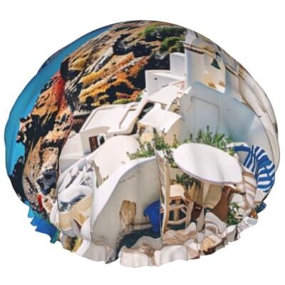 kkvhhyuo Large Waterproof Shower Cap with Adjustable Elastic Band Santorini Greek Island Sea View Print Shower Cap Hair Cover For Women Spa Bathing Swimming Makeup Travel, Large kkvhhyuo Large Waterproof Shower Cap with Adjustable Elastic Band Santorini Greek Island Sea View Print Shower Cap Hair Cover For Women Spa Bathing Swimming Makeup Travel, Large