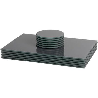 Harbour Housewares Glass Placemats & Coasters Set 12pc Grey 30x20cm Dining Table Protection Place Mats Cup Round Drink Coasters for Tabletops, Worktops Harbour Housewares Glass Placemats & Coasters Set 12pc Grey 30x20cm Dining Table Protection Place Mats Cup Round Drink Coasters for Tabletops, Worktops