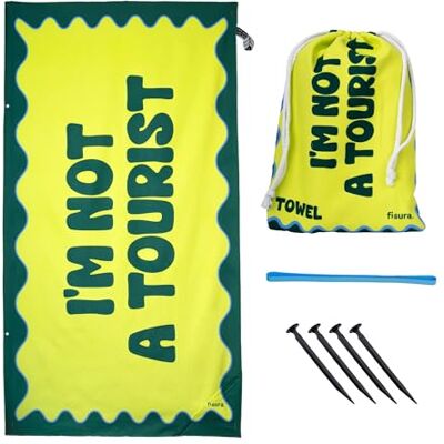 Fisura Large Microfibre Beach Towel Green “I’m Not a Tourist” – Quick Dry, Sand Free & Lightweight – Travel, Pool, Camping & Picnic Towel – 180 x 100 cm Gift Fisura Large Microfibre Beach Towel Green “I’m Not a Tourist” – Quick Dry, Sand Free & Lightweight – Travel, Pool, Camping & Picnic Towel – 180 x 100 cm Gift