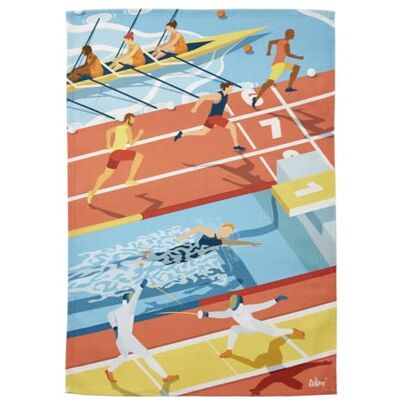 Coucke Printed Cotton Tea Towel, Wim' Les Athletes, 50 x 75 cm Coucke Printed Cotton Tea Towel, Wim' Les Athletes, 50 x 75 cm