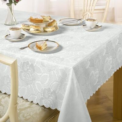 Emma Barclay Damask Rose Jacquard Table Cloth in White 52x70 (132x178cm) Emma Barclay Damask Rose Jacquard Table Cloth in White 52x70 (132x178cm)
