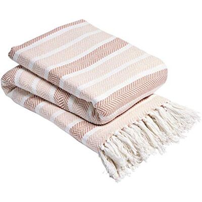 Olivia Rocco Zara Throw 100% Cotton Sofa Bed Cover Throws Blanket, Blush 178 x 254 cm Olivia Rocco Zara Throw 100% Cotton Sofa Bed Cover Throws Blanket, Blush 178 x 254 cm