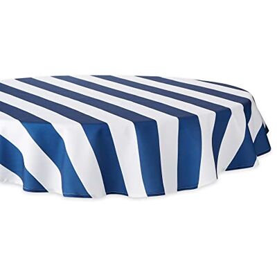 DII Cabana Stripe Outdoor Tabletop Collection, Stain/Wrinkle Resistant & Waterproof, 60" Round Tablecloth, Nautical Blue DII Cabana Stripe Outdoor Tabletop Collection, Stain/Wrinkle Resistant & Waterproof, 60" Round Tablecloth, Nautical Blue