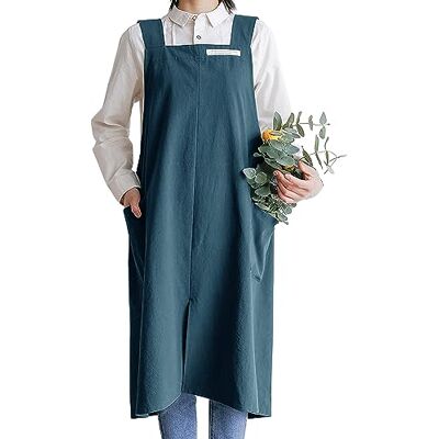 HANEE Cotton Aprons for Women and Men Cross-Back Apron with Pockets (7 Colors) blue One size HANEE Cotton Aprons for Women and Men Cross-Back Apron with Pockets (7 Colors) blue One size