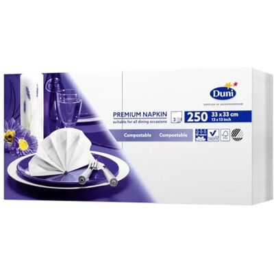EMBO 3-ply Duni 250 Large Premium Napkins (33cm 3ply), White EMBO 3-ply Duni 250 Large Premium Napkins (33cm 3ply), White