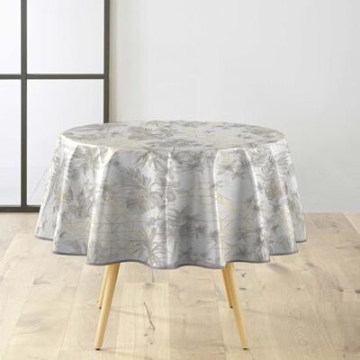 Douceur d'Intérieur , Round Tablecloth (Diameter 160 cm) Coconut Grey PVC Printed Metallic Douceur d'Intérieur , Round Tablecloth (Diameter 160 cm) Coconut Grey PVC Printed Metallic