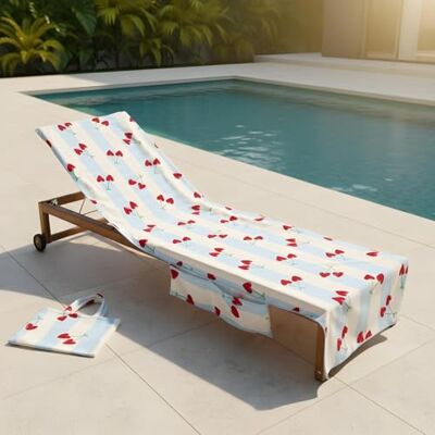 OHS Beach Towels for Adults Sun Lounger, Valentines Gifts, Soft Quick-Dry Absorbent Sun Bed Towel with Pockets Large Microfibre Beach Towel Holiday Essentials, 75 x 215cm Blue Heart Cherries OHS Beach Towels for Adults Sun Lounger, Valentines Gifts, Soft Quick-Dry Absorbent Sun Bed Towel with Pockets Large Microfibre Beach Towel Holiday Essentials, 75 x 215cm Blue Heart Cherries
