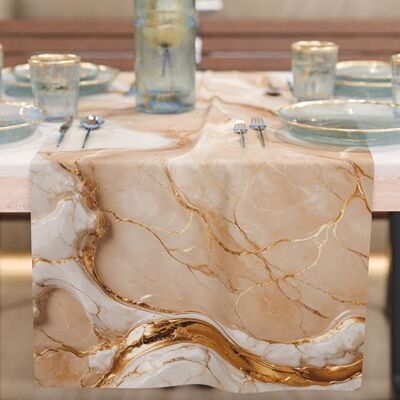 PETTI Artigiani Italiani Modern Elegant Marble Effect Beige Table Runner Table Cloth, 100% Made in Italy PETTI Artigiani Italiani Modern Elegant Marble Effect Beige Table Runner Table Cloth, 100% Made in Italy