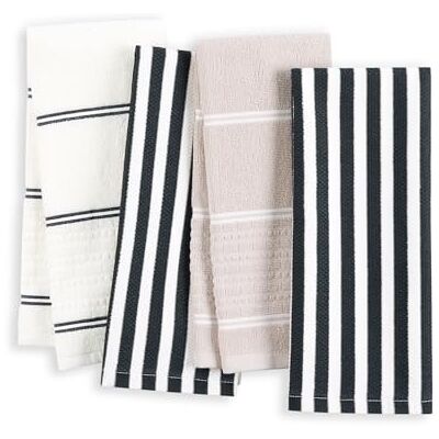 Kate Spade New York Botanical Stripe Kitchen Towels 4-Pack Set, Absorbent 100% Cotton, Black/Beige, 17"x28 Kate Spade New York Botanical Stripe Kitchen Towels 4-Pack Set, Absorbent 100% Cotton, Black/Beige, 17"x28