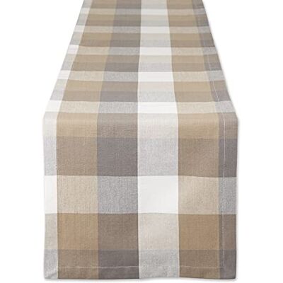DII Tri-Color Check Collection 100% Cotton Tabletop, Table Runner, 14x108, Stone DII Tri-Color Check Collection 100% Cotton Tabletop, Table Runner, 14x108, Stone