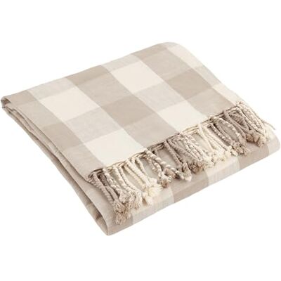 Yard Chesil Check Tasselled Cotton Throw - throw blanket Yard Chesil Check Tasselled Cotton Throw - throw blanket