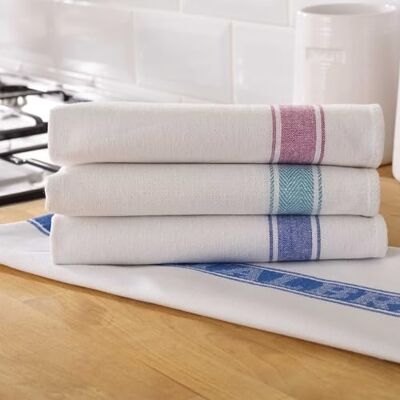 Vision Linens Union Linen Pack Of 10 Kitchen Glass Cloth Tea Towel Assorted Red, Blue & Green Striped, 51 x 76cm (20” x 30”), For Drying & Polishing, Cotton Rich, Absorbent, Catering, Professional Vision Linens Union Linen Pack Of 10 Kitchen Glass Cloth Tea Towel Assorted Red, Blue & Green Striped, 51 x 76cm (20” x 30”), For Drying & Polishing, Cotton Rich, Absorbent, Catering, Professional