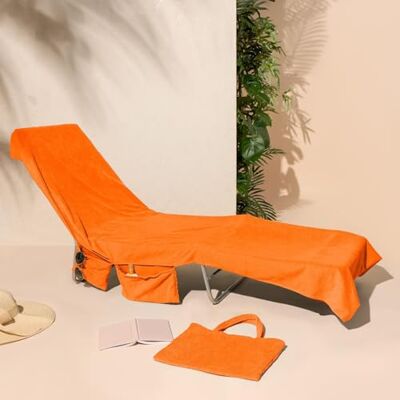 Brentfords Sun Lounger Towels with Pockets, Microfibre Large Beach Towel in a Bag Sun Lounger Holiday Accessories Swimming Pool Quick Dry Travel Towels Summer Holiday Essentials 215x75cm, Orange Brentfords Sun Lounger Towels with Pockets, Microfibre Large Beach Towel in a Bag Sun Lounger Holiday Accessories Swimming Pool Quick Dry Travel Towels Summer Holiday Essentials 215x75cm, Orange