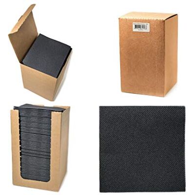 Alvotex Chic Airlaid 100 Cocktail Napkins, 1/4 Fold Fabric-Like, Disposable Napkin, Black, 20 x 20 cm Alvotex Chic Airlaid 100 Cocktail Napkins, 1/4 Fold Fabric-Like, Disposable Napkin, Black, 20 x 20 cm
