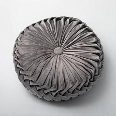 HUIZHENSHENG Round Throw Pillow 13.7inch Velvet Home Decoration Pleated Cushion for Couch Chair Bed Car, with Center Button Circle Plush Pillow(Color:Silver Grey) HUIZHENSHENG Round Throw Pillow 13.7inch Velvet Home Decoration Pleated Cushion for Couch Chair Bed Car, with Center Button Circle Plush Pillow(Color:Silver Grey)