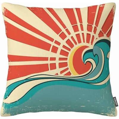 GSRONY Ocean Throw Pillow Covers Blue Surf Sea Waves Vintage of Nature with Sun Retro Beach Cushion Pillow Case Home Decor Pillowcase 18x18 Inches GSRONY Ocean Throw Pillow Covers Blue Surf Sea Waves Vintage of Nature with Sun Retro Beach Cushion Pillow Case Home Decor Pillowcase 18x18 Inches