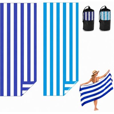 Admygo Microfibre Beach Towels for Adults 2 Pack 180 x 90 cm Extra Large Beach Towels with Drawstring Bags, Quick Dry Lightweight Sand Free Towel for Swim, Travel, Gym (Stripe Dark Blue & Blue) Admygo Microfibre Beach Towels for Adults 2 Pack 180 x 90 cm Extra Large Beach Towels with Drawstring Bags, Quick Dry Lightweight Sand Free Towel for Swim, Travel, Gym (Stripe Dark Blue & Blue)