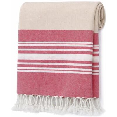 Adore Home Large Hammam Beach Towel Striped Turkish Style Fouta Peshtemal Cotton, Mia Stripe Red & Natural Adore Home Large Hammam Beach Towel Striped Turkish Style Fouta Peshtemal Cotton, Mia Stripe Red & Natural