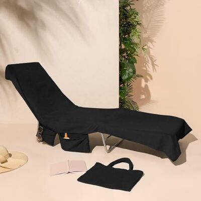 Brentfords Sun Lounger Towels with Pockets, Large Beach Towel in a Bag Sun Lounger Holiday Accessories Swimming Poolside Summer Essentials Sunbed Towel, Black 215cm x 75cm Brentfords Sun Lounger Towels with Pockets, Large Beach Towel in a Bag Sun Lounger Holiday Accessories Swimming Poolside Summer Essentials Sunbed Towel, Black 215cm x 75cm