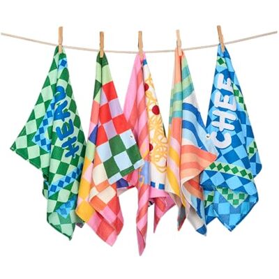 Dock & Bay Tea Towels Quick-Drying Dish Towels in Thick Waffle Fabric Medium Size 75x45cm, 29x17 On the Menu Set of 5 Dock & Bay Tea Towels Quick-Drying Dish Towels in Thick Waffle Fabric Medium Size 75x45cm, 29x17 On the Menu Set of 5