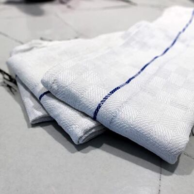 Pegasus Textiles Waiter's Cloth Tea Towel Pack of 10 Colour – White Check with Blue Stripe Restaurant, Bar, and Catering 100% Cotton Pegasus Textiles Waiter's Cloth Tea Towel Pack of 10 Colour – White Check with Blue Stripe Restaurant, Bar, and Catering 100% Cotton
