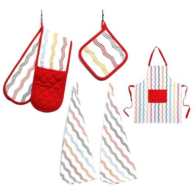 Olivia Rocco Kitchen Sets Apron Double Oven Gloves Towel Set Heat Resistant Oven Mitts Pot Holder for Home Kitchen Baking and Cooking Pack of 5, Ziggy Multi Olivia Rocco Kitchen Sets Apron Double Oven Gloves Towel Set Heat Resistant Oven Mitts Pot Holder for Home Kitchen Baking and Cooking Pack of 5, Ziggy Multi